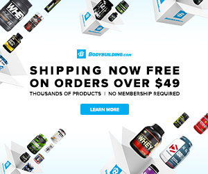 Shipping Now Free on Orders Over $49 at Bodybuilding.com! Shop Now and Save on the 25+ B-Elite Brands Including Optimum Nutrition, JYM, EVL Nutrition, RSP, BSN, MusclePharm, and Much More!
